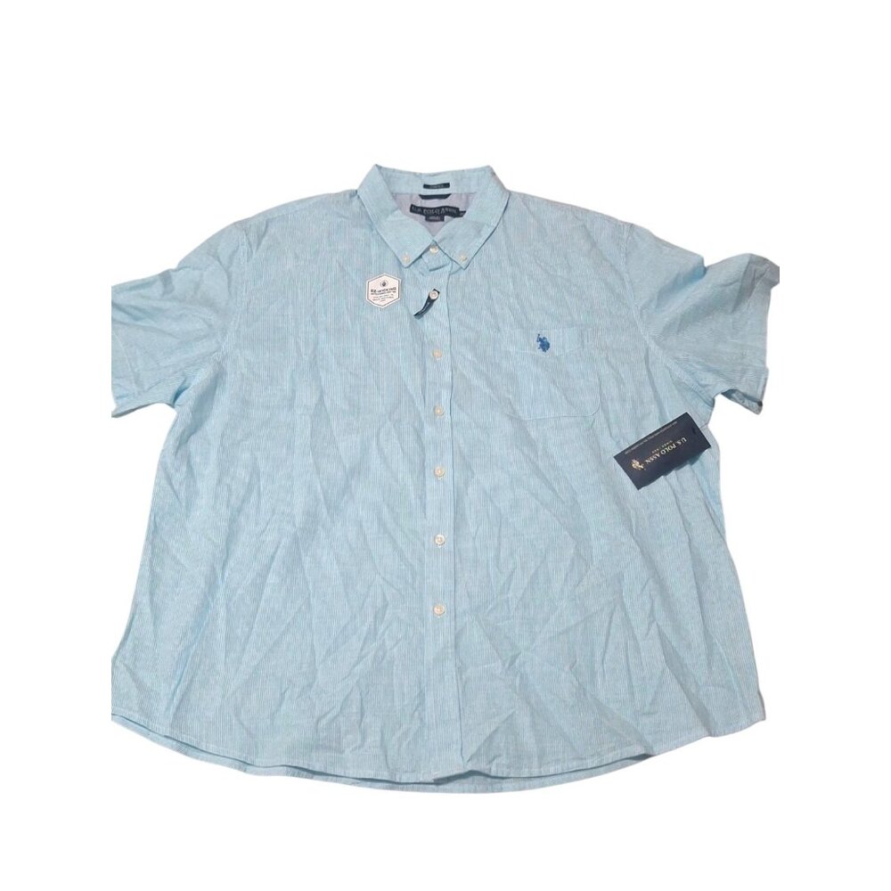 NWT U.S POLO ASSN Light Blue Stripped Men Short Sleeve Button Up Shirt Sz 3XL - Picture 1 of 8